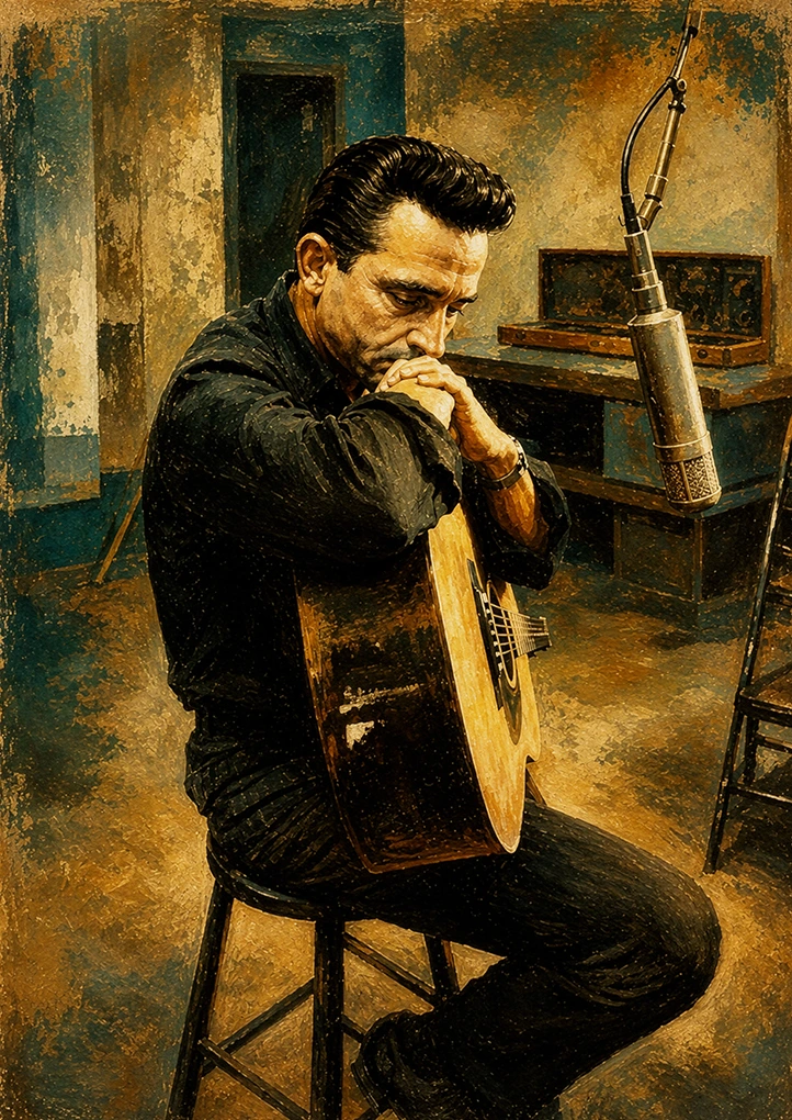 Johnny Cash Recording — Heroes art print by Dakota 80